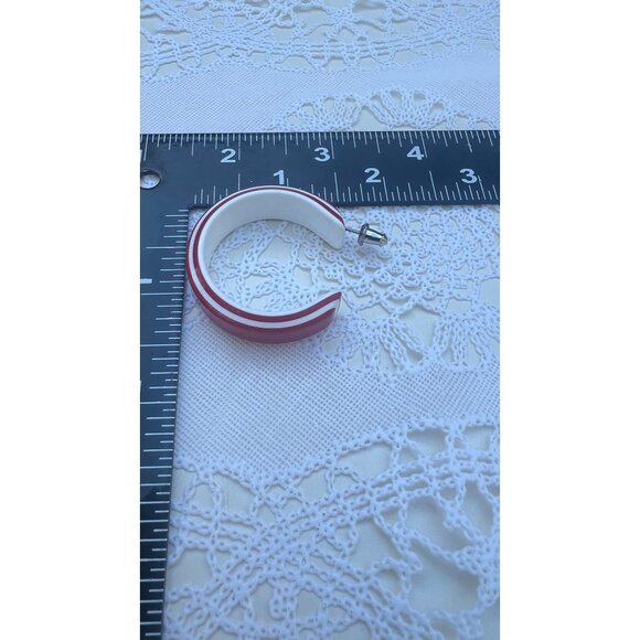 Red & White Acrylic Hoop Earrings With Matching Winter-Themed Stud Set For Women - Picture 4 of 6